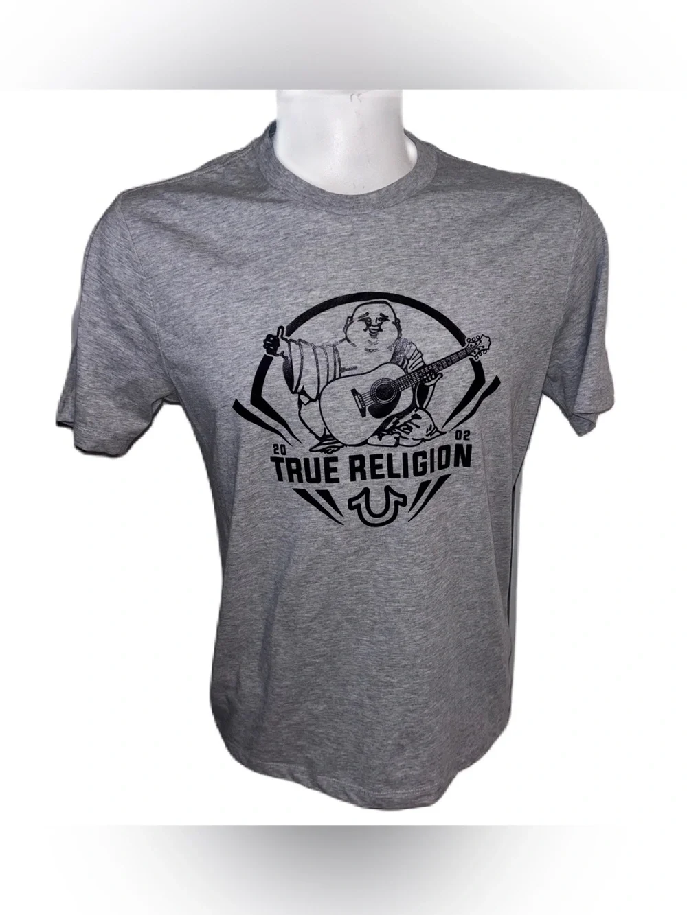 True Religion Heather Gray Tee with Black Graphic Buddha Men’s M